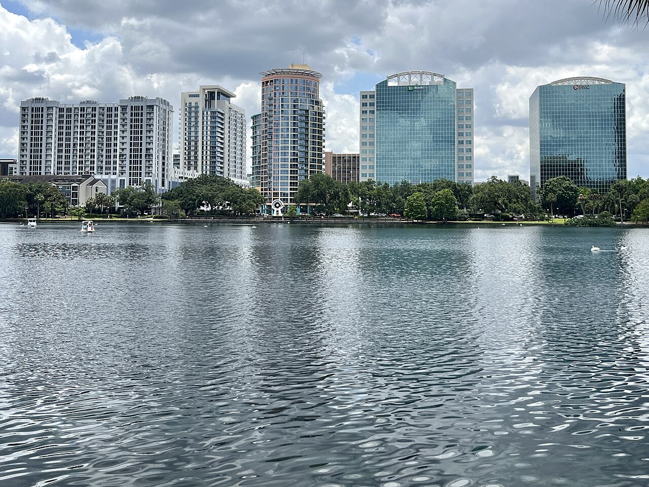 Orlando downtown skyline reflected in Lake Eola